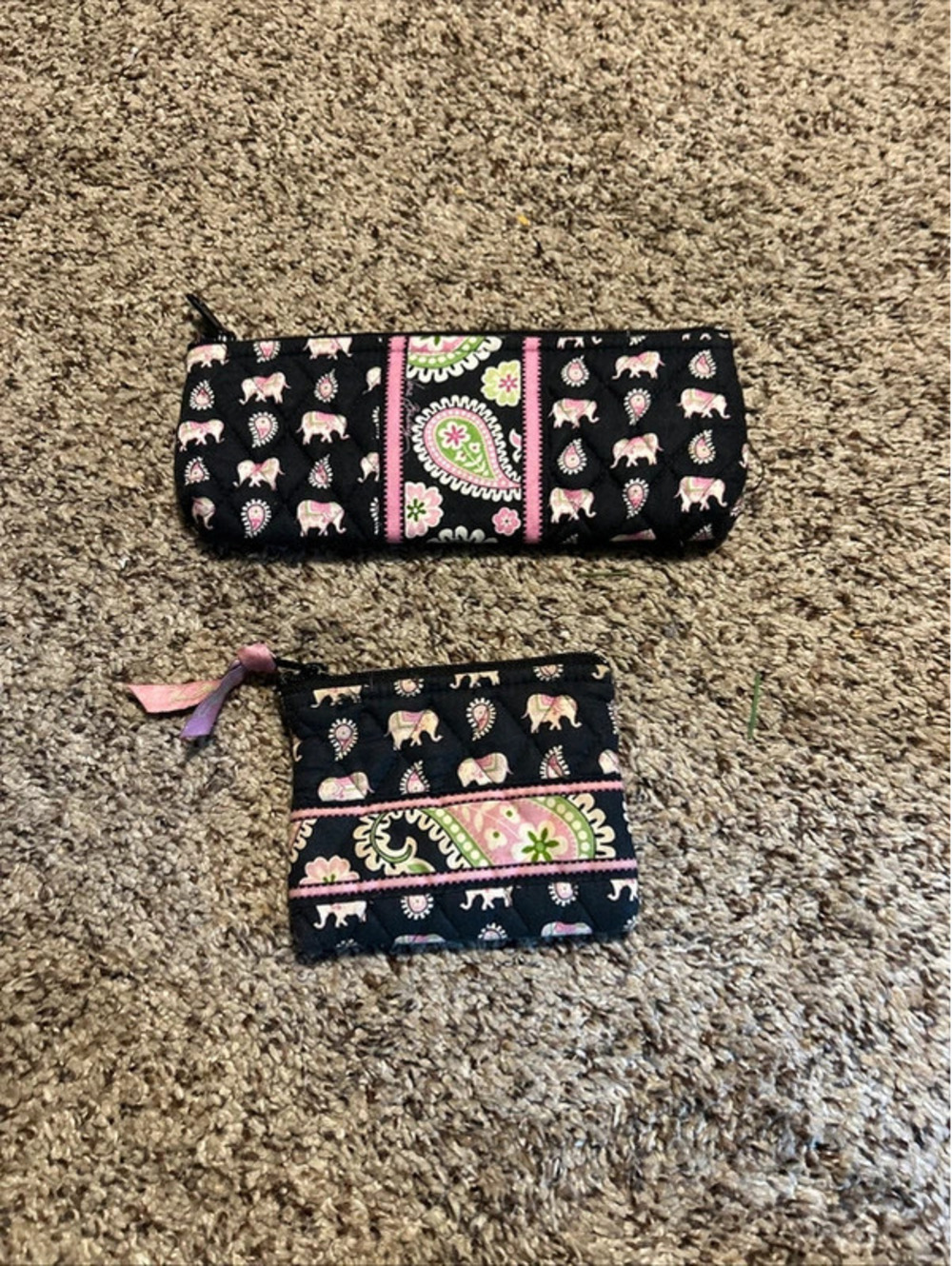 Vera Bradley pink elephant paisley makeup bag and coin purse